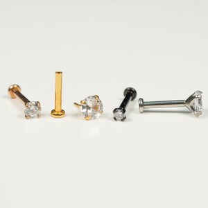 20G, 18G, 16G Gold Silver Black Rose Gold Threadless Flat Back Stud, Earring, Cartilage Stud Piercing, Titanium, Tragus, Helix, Push In, I1