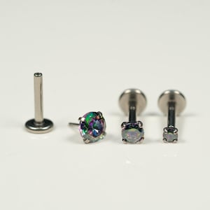 20G, 18G, 16G Vitrail Medium CZ Threadless Flat Back Stud, Flat Back Earring, Cartilage Stud Piercing, Titanium, Tragus, Helix, Push In, I1