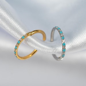 16G Turquoise Septum Ring, Titanium Clicker Hoop, Nose Ring, Daith Hoop, Septum Piercing, Cartilage Hoop, Helix Hoop, Hinged Segment U25
