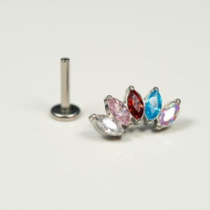 20G, 18G, 16G Rainbow Marquise Fan, Threadless Flat Back Stud, Flat Back Cartilage Earring, Ear Climber, Conch Stud, Helix, R5