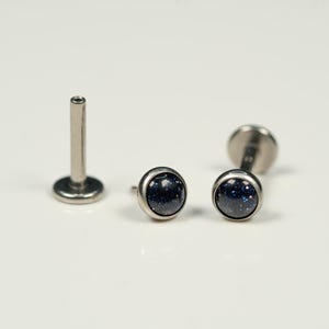 20G, 18G, 16G Blue Sand Natural Stone, Threadless Flat Back Stud, Flat Back Cartilage Earring, Tragus Piercing, Conch Stud, Helix Stud, R14