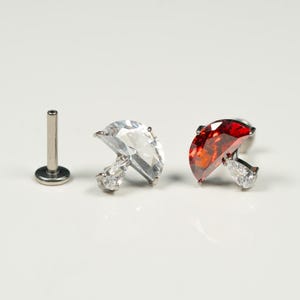 20G, 18G, 16G Silver Red Mushroom Top, Threadless Flat Back Stud, Cartilage Earring, Tragus Piercing, Conch Stud, Helix Stud, V24