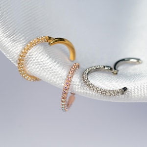 16G Triple Paved Septum Ring, Titanium Clicker Hoop, Nose Ring, Daith Hoop, Septum Piercing, Cartilage Hoop, Helix Hoop, Hinged Segment AB2