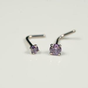 20G, 18G Silver Purple Nose Stud Nose Ring Small L Bend L Shape Back 316L Surgical Steel Nostril Jewelry F1