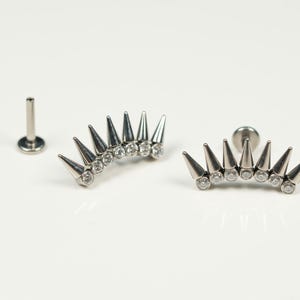20G, 18G, 16G Silver Spikes Curved Bar Fan, Threadless Flat Back Stud, Flat Back Cartilage Earring, Ear Climber, Conch Stud, Helix, X22