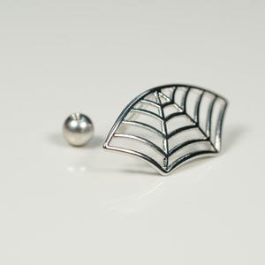 16G Spider Web Screw Back Stud, Screw Back Earrings, Floating Helix, Cartilage Earring, Conch Earring, Helix, Silver AC8