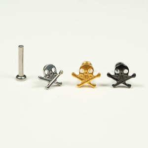 20G, 18G, 16G Gold Silver Black Crossbones, Threadless Flat Back Stud, Flat Back Cartilage, Tragus Piercing, Conch Stud, Helix Stud, W24