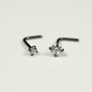 20G, 18G Black Clear Nose Stud Nose Ring Small L Bend L Shape Back 316L Surgical Steel Nostril Jewelry F1