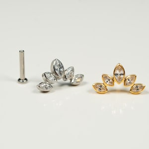 20G, 18G, 16G Gold Silver Marquise Fan, Threadless Flat Back Stud, Flat Back Cartilage Earring, Ear Climber, Conch Stud, Helix, U17