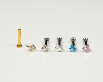 20G, 18G, 16G Tiny Triangle Studs, Nose Studs, Threadless Flat Back Stud, Earring, Cartilage Piercing, Titanium, Tragus, Helix, Push In, Z30