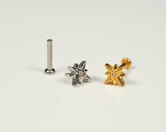20G, 18G, 16G Gold Silver North Star, Threadless Flat Back Stud, Flat Back Cartilage, Tragus Piercing, Conch Stud, Helix Stud, S33