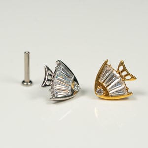 20G, 18G, 16G Gold Silber Baguette Fisch, fadenloser Bolzen mit flacher Rückseite, Knorpel mit flacher Rückseite, Tragus Piercing, Conch Bolzen, Helix Bolzen, AB11