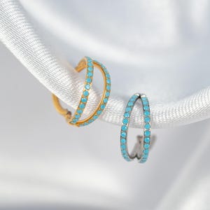 16G Double Turquoise Septum Ring, Titanium Clicker Hoop, Nose Ring, Daith Hoop, Septum Piercing, Cartilage Hoop, Helix Hoop, Hinged Z4