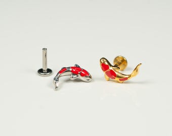 16G 鯉フラットバックスタッド、スクリューバックイヤリング、内ネジ、軟骨イヤリング、コンクイヤリング、ヘリックス、トラガス、ゴールド、シルバー AD1
