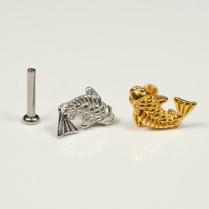 20G, 18G, 16G Gold Silver Koi Fish, Threadless Flat Back Stud, Flat Back Cartilage, Tragus Piercing, Conch Stud, Helix Stud, X8