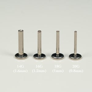 Pu&ograve; includere: Quattro pezzi di gioielleria per il corpo in argento, ognuno con una dimensione di calibro diversa: 14G (1,6 mm), 16G (1,2 mm), 18G (1 mm) e 20G (0,8 mm).