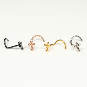 Implant Grade Titanium Corkscrew Beaded Cross Nose Stud Ring Implant Grade Titanium Corkscrew Beaded Cross Nose Stud Ring