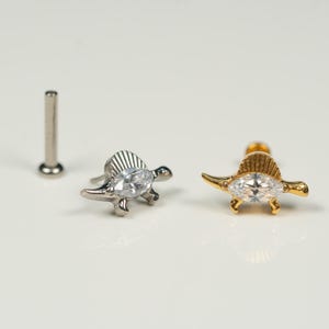 20G, 18G, 16G Gold Silver Dinosaur Dino, Threadless Flat Back Stud, Flat Back Cartilage, Tragus Piercing, Conch Stud, Helix Stud, V23