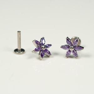 20G, 18G, 16G Purple Marquise Flower, Threadless Flat Back Stud, Flat Back Cartilage Earring, Tragus Piercing, Conch Stud, Helix Stud, R6