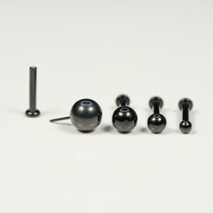 20G, 18G, 16G Black Balls, Threadless Flat Back Stud, Earring, Cartilage Piercing, Titanium, Tragus, Helix, Push In, AB17