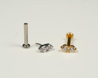 20G, 18G, 16G Ouro Prata Duplo Stud, Stud sem rosca Flat Back, Cartilagem Flat Back, Piercing Tragus, Stud Conch, Stud Helix, X31