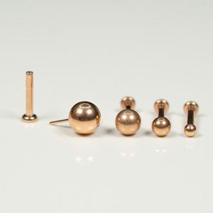 20G, 18G, 16G Rose Gold Balls, Threadless Flat Back Stud, Earring, Cartilage Piercing, Titanium, Tragus, Helix, Push In, AB17