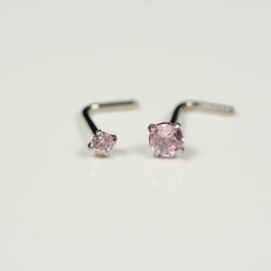 20G, 18G Silver Pink Clear Nose Stud Nose Ring Small L Bend L Shape Back 316L Surgical Steel Nostril Jewelry F1