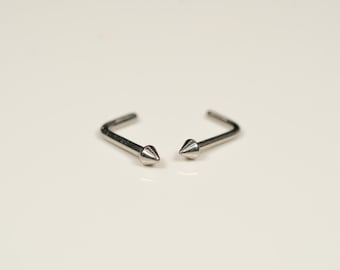 20G, 18G Silber Spike Nase Bolzen Nasenring Kleine L Biegung L Form Zurück Spikey Top Implant Grade Titan Nasenloch Schmuck E28