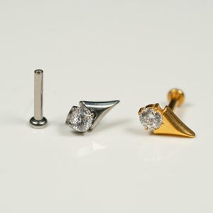 20G, 18G, 16G Gold Silver Spike Cone, Threadless Flat Back Stud, Flat Back Cartilage, Tragus Piercing, Conch Stud, Helix Stud, AB32