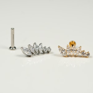20G, 18G, 16G Gold Silver Marquise Fan, Threadless Flat Back Stud, Flat Back Cartilage Earring, Ear Climber, Conch Stud, Helix, AB19