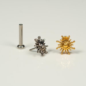 20G, 18G, 16G Gold Silver Shining Sun, Threadless Flat Back Stud, Flat Back Cartilage, Tragus Piercing, Conch Stud, Helix Stud, S32