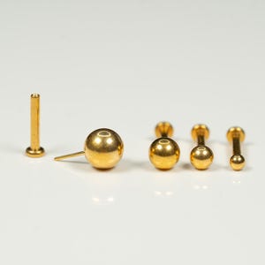 20G, 18G, 16G Gold Balls, Threadless Flat Back Stud, Earring, Cartilage Piercing, Titanium, Tragus, Helix, Push In, AB17