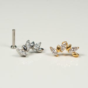 20G, 18G, 16G Gold Silver Marquise Fan, Threadless Flat Back Stud, Flat Back Cartilage Earring, Ear Climber, Conch Stud, Helix, W26