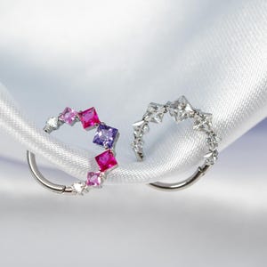 16G Square Design Septum Ring, Titanium Clicker Hoop, Nose Ring, Daith Hoop, Septum Piercing, Cartilage Hoop, Helix Hoop, Hinged Segment P14