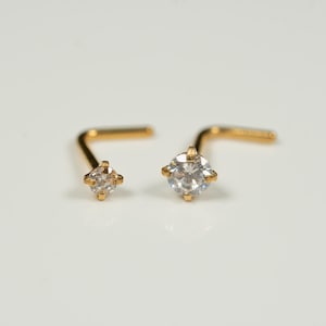 20G, 18G Gold Clear Nose Stud Nose Ring Small L Bend L Shape Back 316L Surgical Steel Nostril Jewelry F1