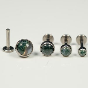 20G, 18G, 16G Moss Agate Natural Stone, Threadless Flat Back Stud, Flat Back Cartilage Earring, Tragus Piercing, Conch Stud, Helix Stud AB23
