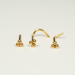 20G Triple Ball Trinity Nose Stud Beaded Nose Ring Nose Stud Nose Screw Corkscrew L Shape Back Nose Bone Nostril Jewelry G5F22