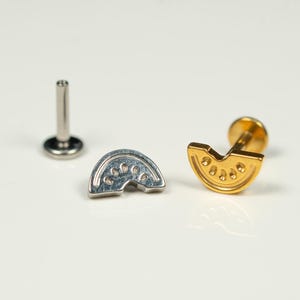 16G Watermelon Flat Back Stud, Screw Back Earrings, Internally Threaded, Cartilage Earring, Conch Earring, Helix, Tragus, Gold, Silver AC35
