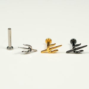 20G, 18G, 16G Trident, Threadless Flat Back Stud, Flat Back Cartilage, Tragus Piercing, Conch Stud, Helix Stud, Gold, Silver, Black, T16