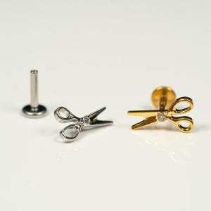 Clou d'oreille à dos plat Ciseaux 16G, Boucles d'oreilles à visser, Filetage interne, Boucle d'oreille cartilage, Boucle d'oreille conque, Helix, Tragus, or, argent AB9