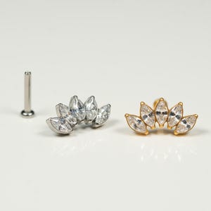 20G, 18G, 16G Gold Silver Marquise Fan, Threadless Flat Back Stud, Flat Back Cartilage Earring, Ear Climber, Conch Stud, Helix, R5