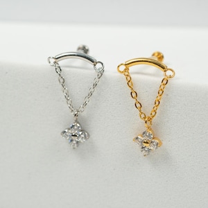 20G, 18G, 16G Gold Silver Dangle Flower, Curved Bar Chain, Floating Helix, Threadless Flat Back Stud, Flat Back Cartilage, Helix Stud, Y23