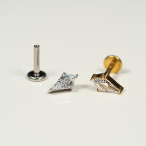 16G Rhombus Flat Back Stud, Screw Back Earrings, Internally Threaded, Cartilage Earring, Conch Earring, Helix, Tragus, Gold, Silver AC26