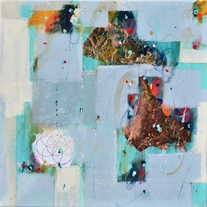 Whispers of the Winter Sky - Abstract art - 12 x 12 IN / 30 x 30 CM - Abstract Mixed Media on Canvas, Ready to Hang