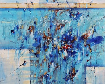 Arte abstracto - Te cantaré un mundo nuevo - 36 x 36 IN / 91 x 91 CM - Pintura al óleo abstracta grande, lista para colgar