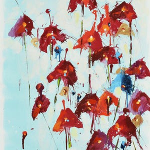 Scarlet Serenade - 16 x 20 IN / 41 x 51 CM - Abstract Floral Painting on Un-stretched Canvas