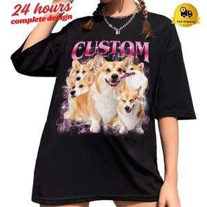 Custom Dog Shirt, Personalized with Your Own Dog or Cat, Custom Bootleg Pet Shirt, Dog Photo Retro 90&#39;s Tee Gift For Her, Christmas Gifts
