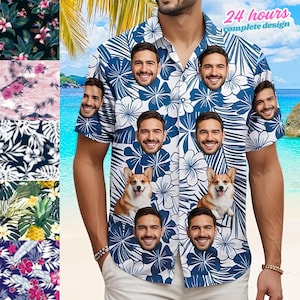 Custom Face Shirts, Custom Hawaiian Shirt with Face, Bachelor Party Shirts, Custom Dog Shirt, Hawaii Party Shirt, Couples Hawaiian Shirt