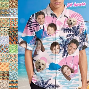 Personalized Hawaiian Shirts with Your Face, Custom Hawaiian Vibes for Summer Fun, Family Shirt, Funny Men&#39;s Vacation Shirt, Group Team Tee
