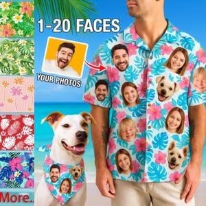Custom Hawaiian Shirt with Face, Dog Owner Matching Shirt, Custom Dog Hawaiian Bandana, Cat Face Shirt, Pet Lovers Gifts, Pet Face Shirt